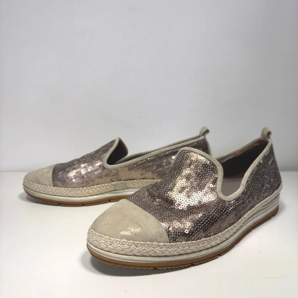 Paul Green Joaquin Women Silver Gold Sequin Espadrille Slip On Flats Size 6.5